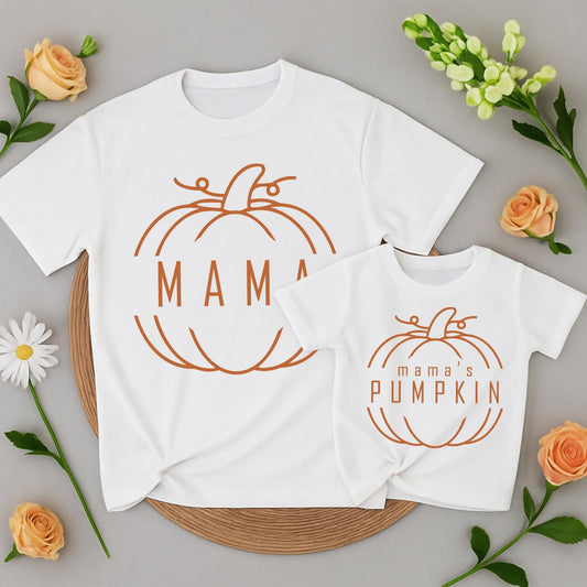 Matching Mama & Mama's Pumpkin Fall T-Shirts, Mommy and Me Thanksgiving Outfits, Earthy Brown Graphic Tees, Family Matching, Fall Gift, Kids Shirt (138)