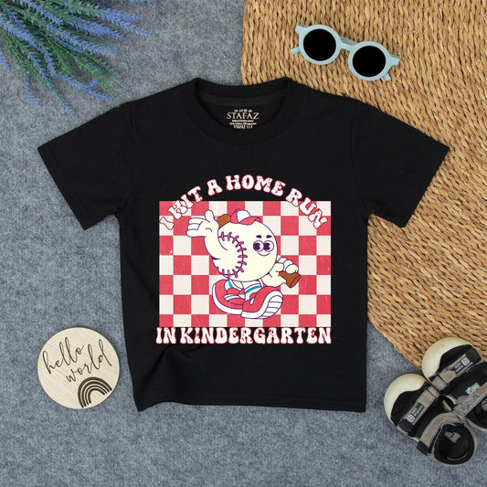 I Hit A Homerun In Kindergarten Baseball School Kids Shirt Toddler Tee Retro Vintage Character Design
