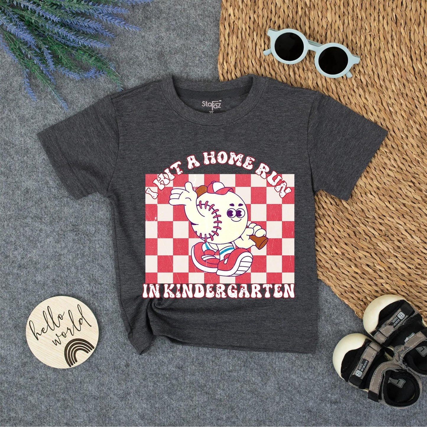 I Hit A Homerun In Kindergarten Baseball School Kids Shirt Toddler Tee Retro Vintage Character Design
