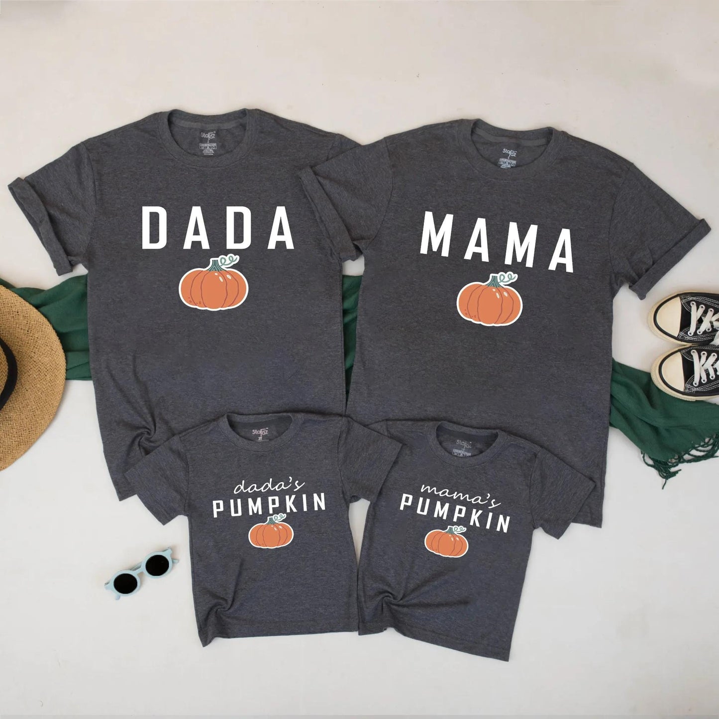 Matching Family Fall Pumpkin Shirts, Mama Dada Thanksgiving Tees, Cute Autumn Outfit Set, Harvest Season, Comfy Cotton Top for Baby, Toddler, Kids (139 chars)