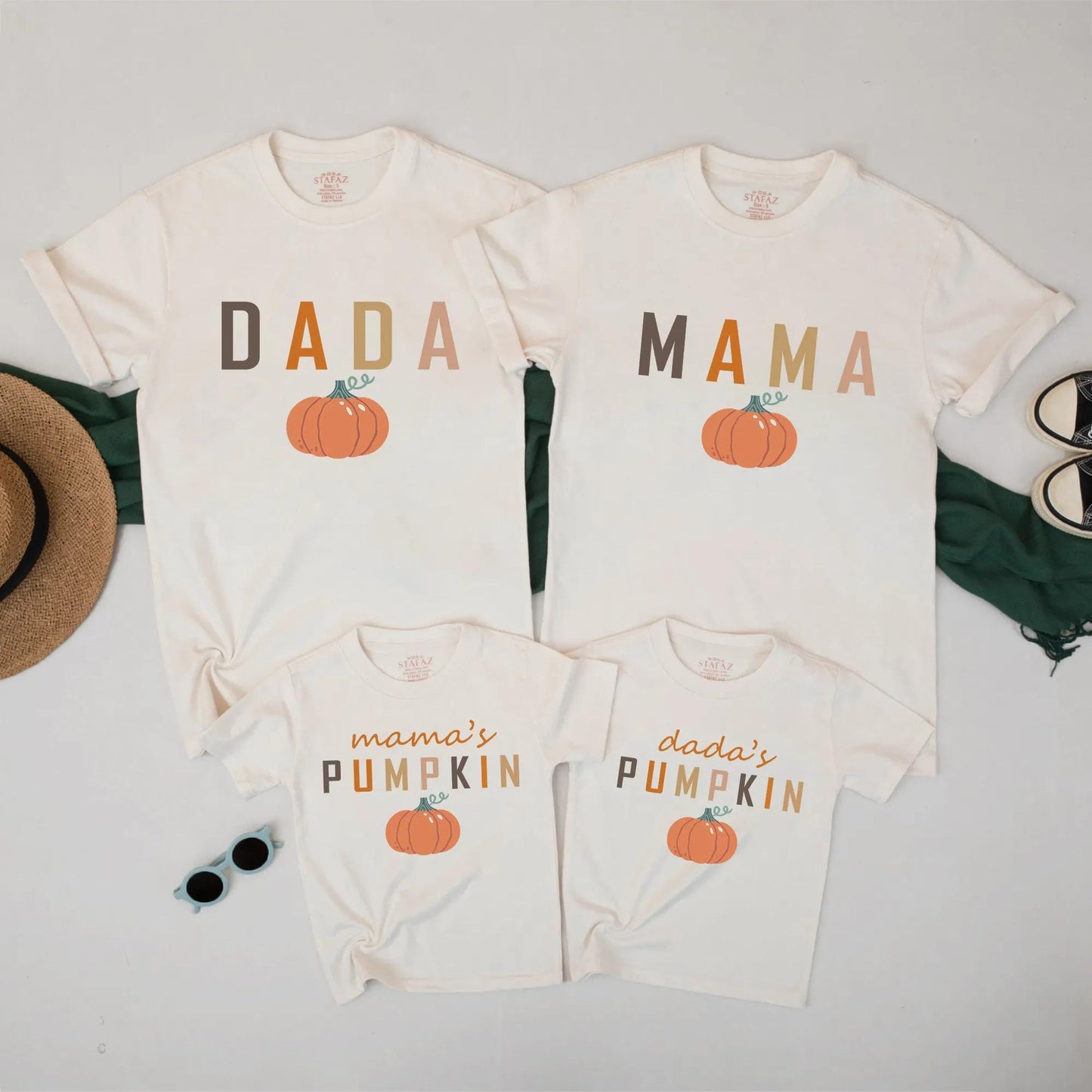 Matching Family Fall Pumpkin Shirts, Mama Dada Thanksgiving Tees, Cute Autumn Outfit Set, Harvest Season, Comfy Cotton Top for Baby, Toddler, Kids (139 chars)