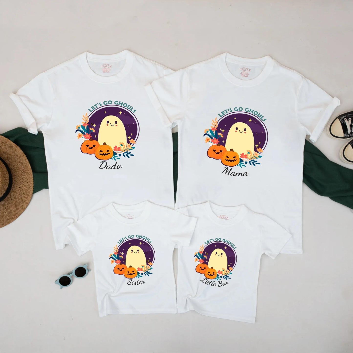 Let's Go Ghouls Halloween Matching Family Shirts, Cute Ghost & Pumpkins Fall Tee for Dada, Mama, Sister, Little Boo Cotton Outfit (134 chars)