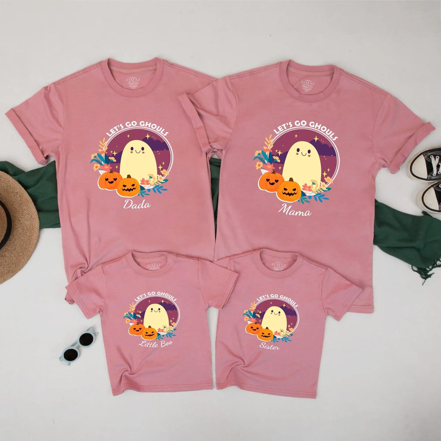 Let's Go Ghouls Halloween Matching Family Shirts, Cute Ghost & Pumpkins Fall Tee for Dada, Mama, Sister, Little Boo Cotton Outfit (134 chars)