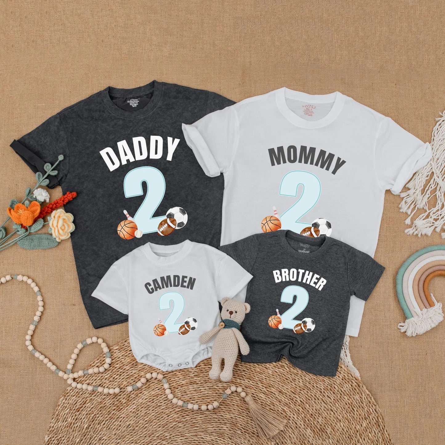 Sports Birthday Family Matching Shirt "Daddy Mommy Brother" 2nd Birthday 2 Blue Balls