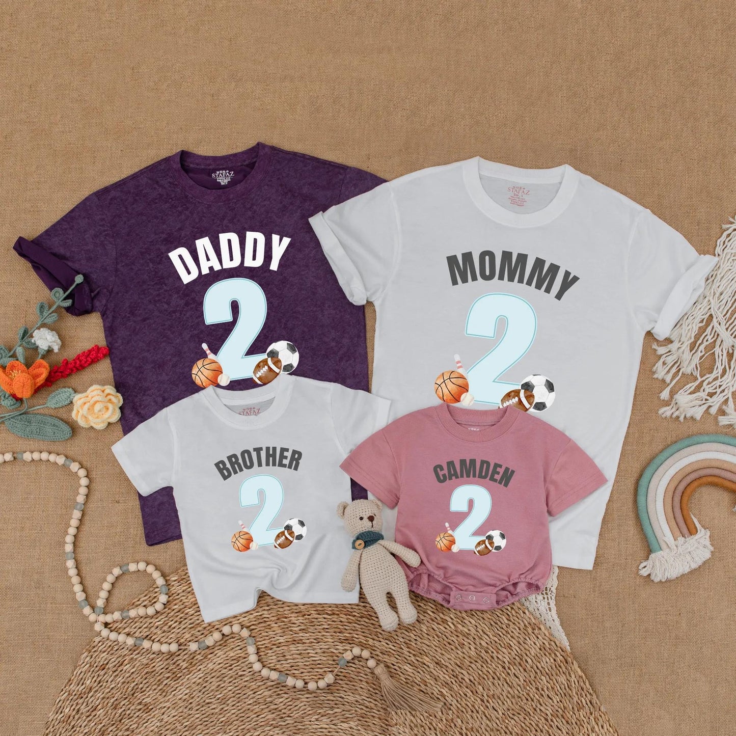 Sports Birthday Family Matching Shirt "Daddy Mommy Brother" 2nd Birthday 2 Blue Balls