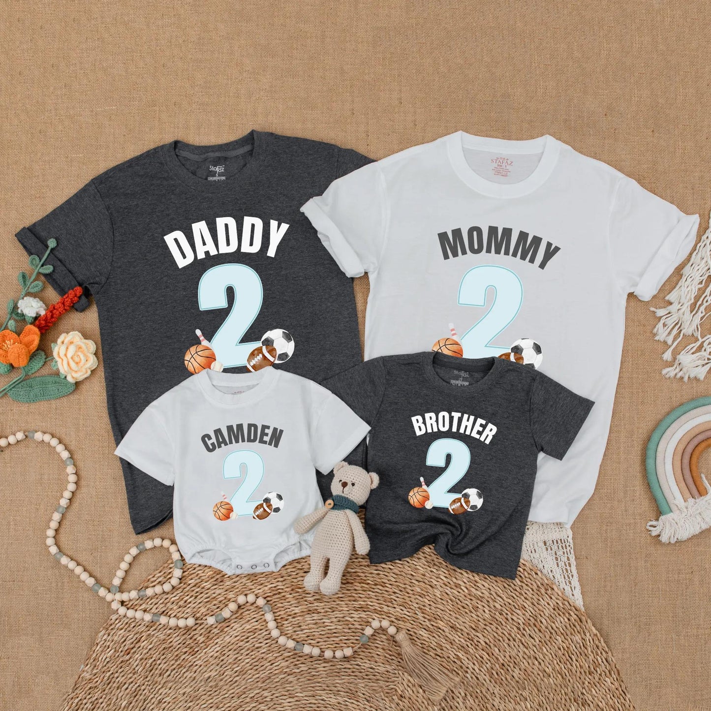 Sports Birthday Family Matching Shirt "Daddy Mommy Brother" 2nd Birthday 2 Blue Balls