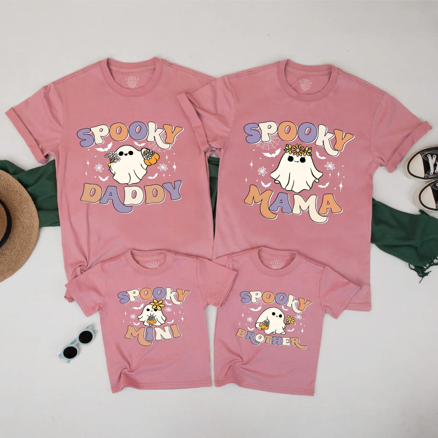 Spooky Family Halloween Matching Shirts, Cute Ghost Fall Outfits for Daddy, Mama, Brother, Mini Boo Crew Tees, Retro Design