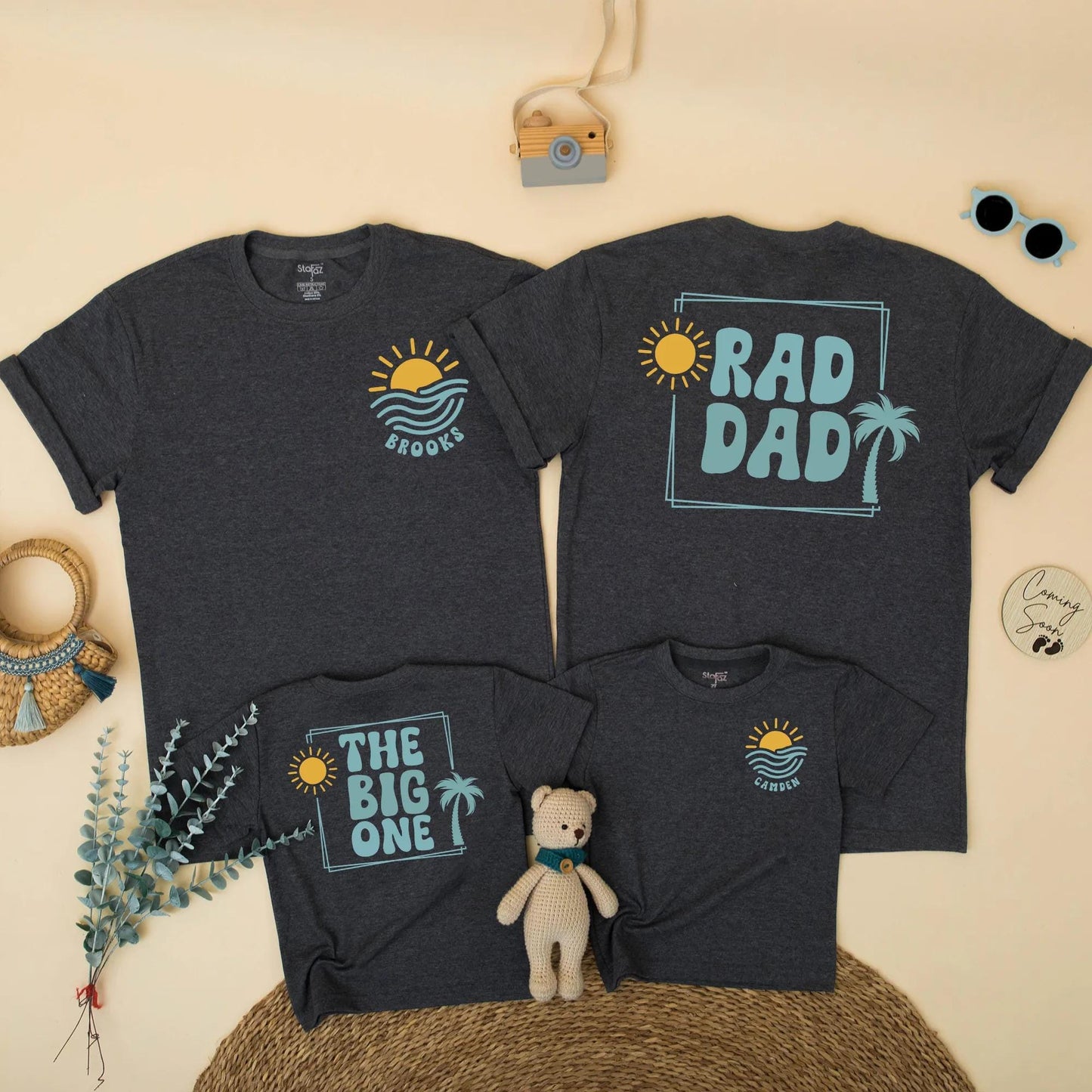 Matching The Big One Birthday Shirt, Beach Surf 1st Birthday Outfit for Baby Boy, Summer Party, Sun & Waves Design, Rad Dad