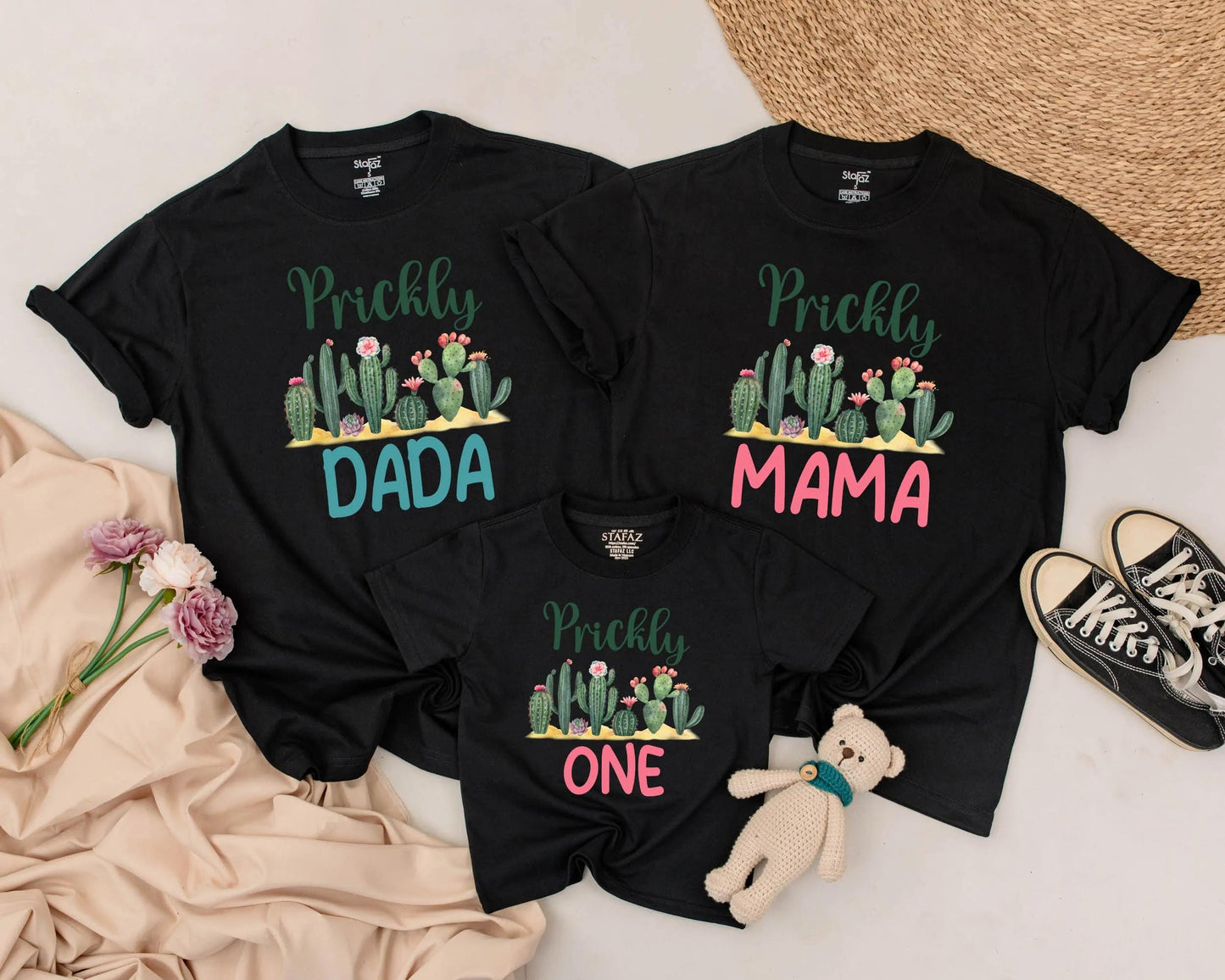 Prickly ONE Cactus 1st Birthday Shirt, Matching Family Outfit, Cute First Birthday Gift, Green & Pink Cactus Theme Party, Personalized Baby Tee 137 chars