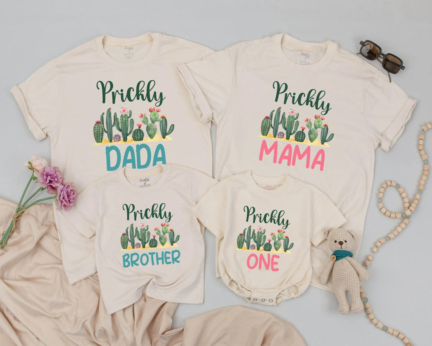 Prickly ONE Cactus 1st Birthday Shirt, Matching Family Outfit, Cute First Birthday Gift, Green & Pink Cactus Theme Party, Personalized Baby Tee 137 chars