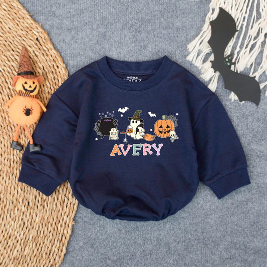Personalized My First Halloween Romper Cute Spooky Baby Outfit with Ghost, Pumpkin & Bats Goose Baby Clothes Halloween Gift Baby Shower 137 chars