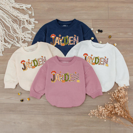 Personalized Jayden Thanksgiving Baby Boy Shirt, Fall Turkey & Pumpkin Design, Toddler Autumn Outfit Gift (139 chars)