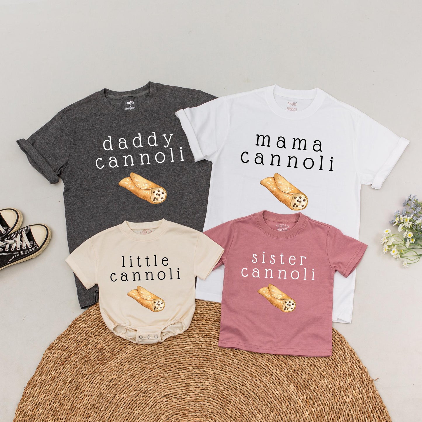 Cannoli Family Matching Shirts & Little Cannoli Romper Italian Birthday Party Outfit Pastry Gift