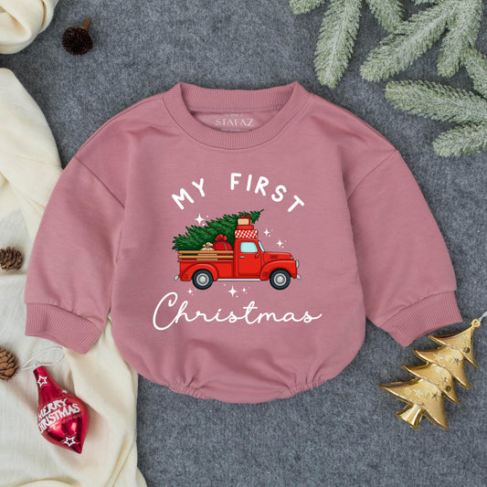 My First Christmas Baby Romper Cute Red Truck Tree Outfit for Newborn Infant Boy Girl