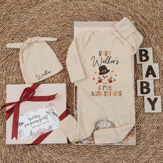 Personalized Baby's First Thanksgiving Cute Turkey Bodysuit Custom Fall Season Outfit Thanksgiving Gift for Baby