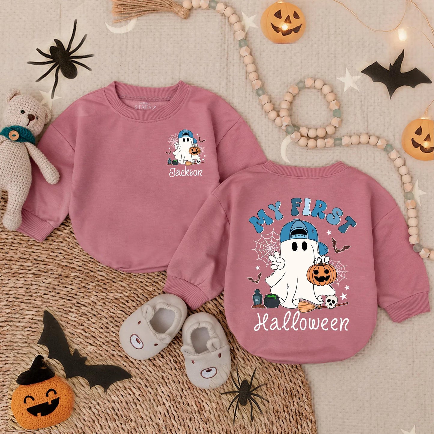 Customized My First Halloween Baby Boy Boo Romper Ghost Pumpkin Oversized Spooky Dude Costume Comfortable