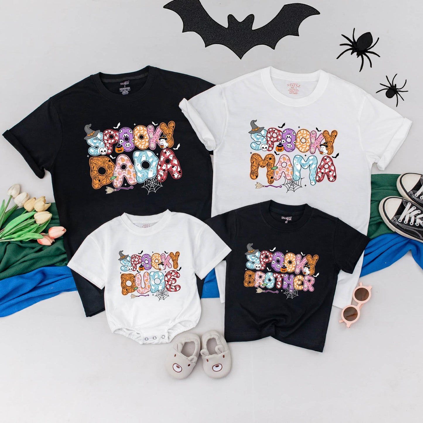 Personalized Spooky Family Halloween Birthday Tees Matching Halloween Outfits Custom Spooky Dude & Mom Dad Shirt Halloween Party Gear Cotton