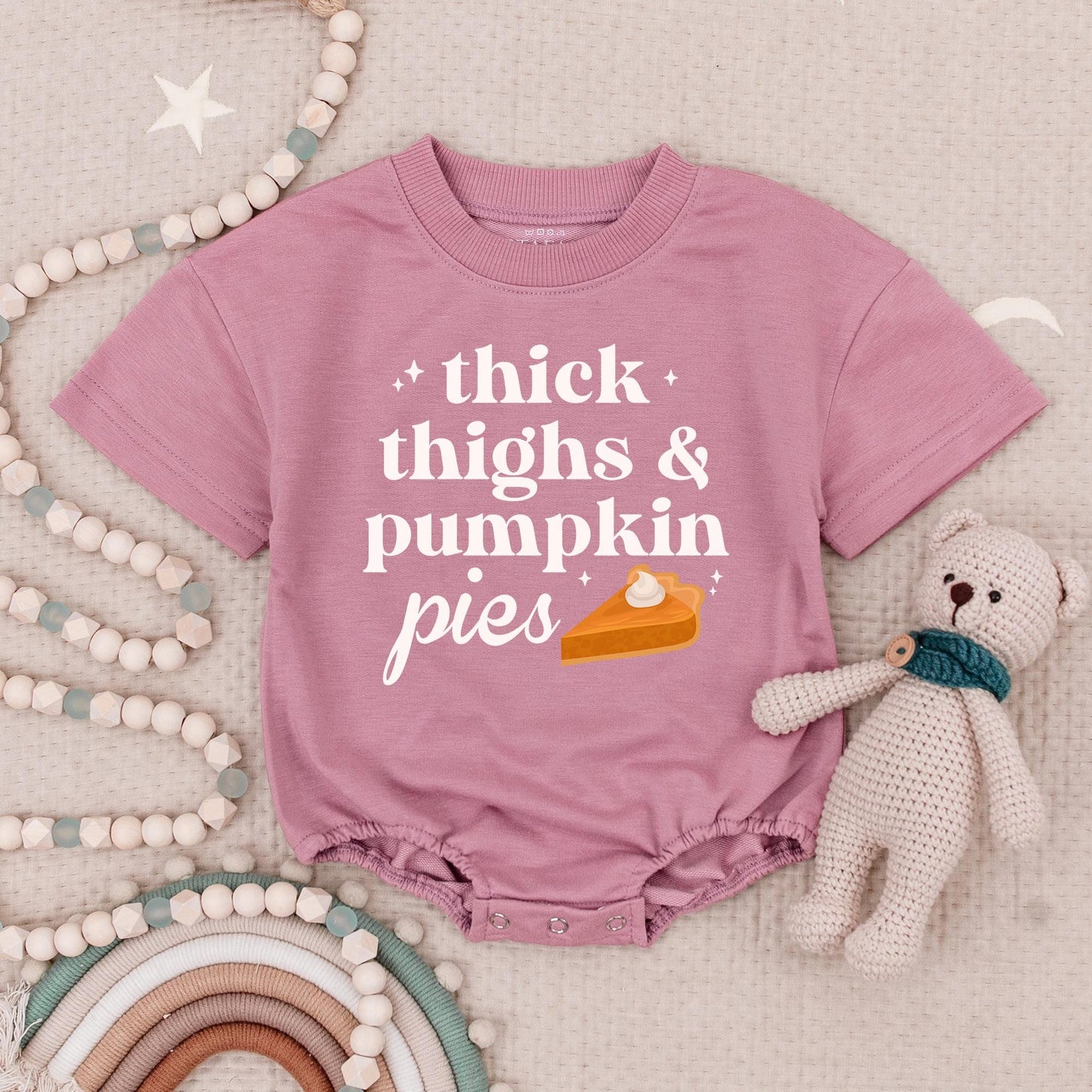 Pumpkin Pie & Rolls Thanksgiving Baby Romper Set: Funny Fall Bodysuit for Thicc Thighs Feast Outfits, Cute Holiday Baby Clothes, Gender Neutral 139