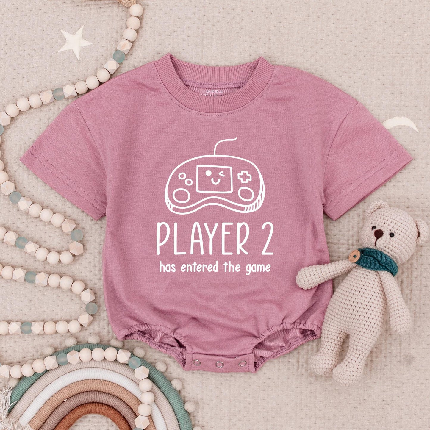 Matching Players 1 & 2 Video Game Twins Bubble Romper Bodysuit Pregnancy Reveal Baby Shower Gift Black & White Vintage Controller Baby Outfits