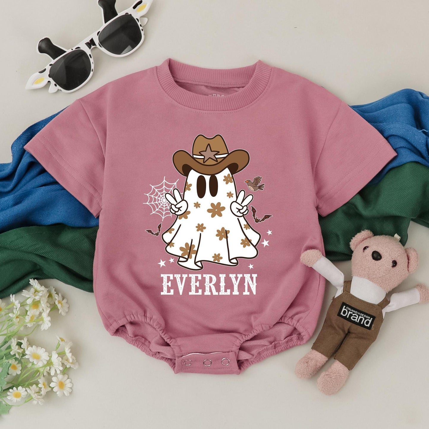 Personalized Western Ghost Baby Romper My First Halloween Outfit Cowboy Cowgirl Infant Clothes Spooky Season Baby Shower Gift