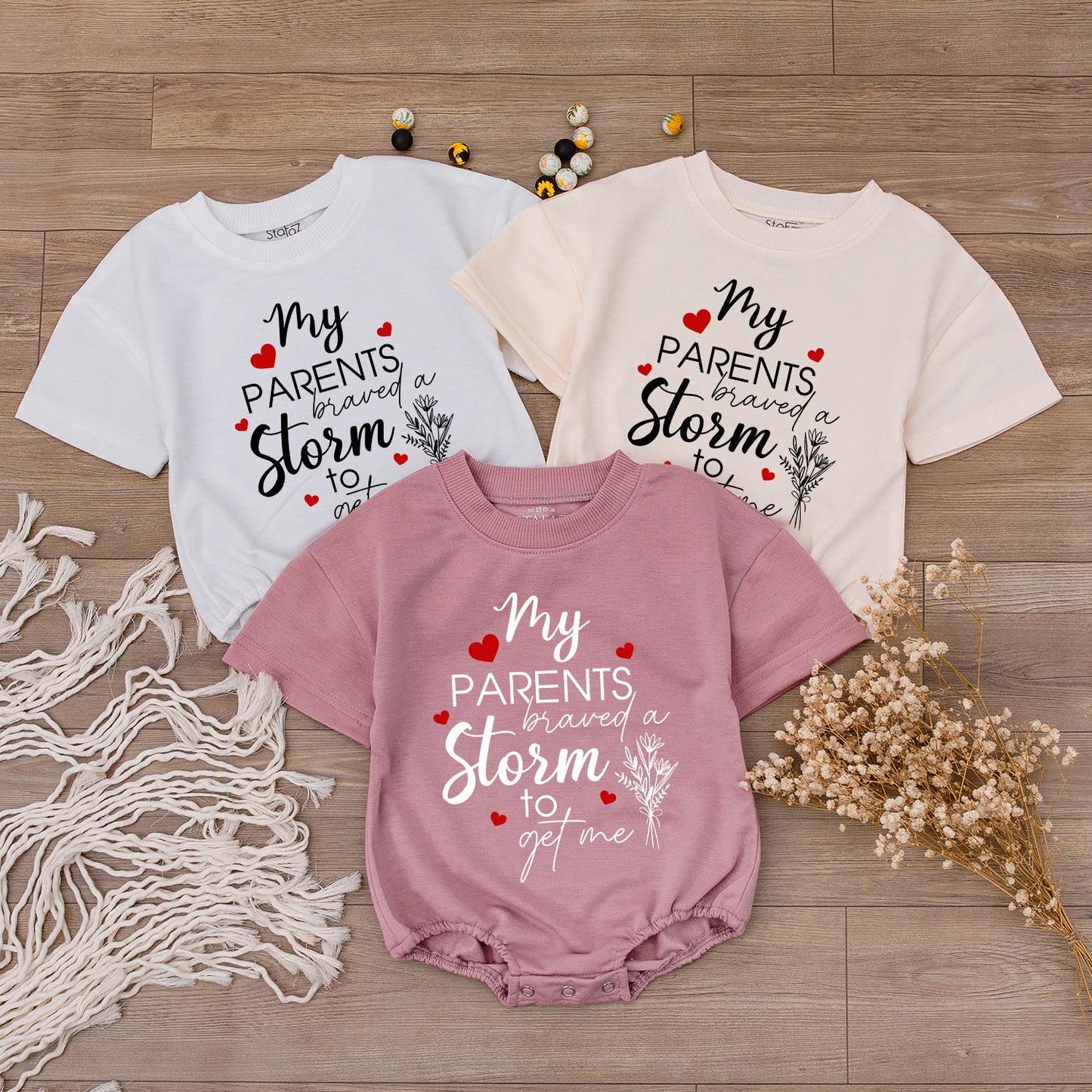 My Parents Braved a Storm Outfit, Rainbow Baby Bodysuit, IVF Gift, Floral Romper, Sentimental Newborn Gift Idea, Long Sleeve Baby Girl Boy Clothes