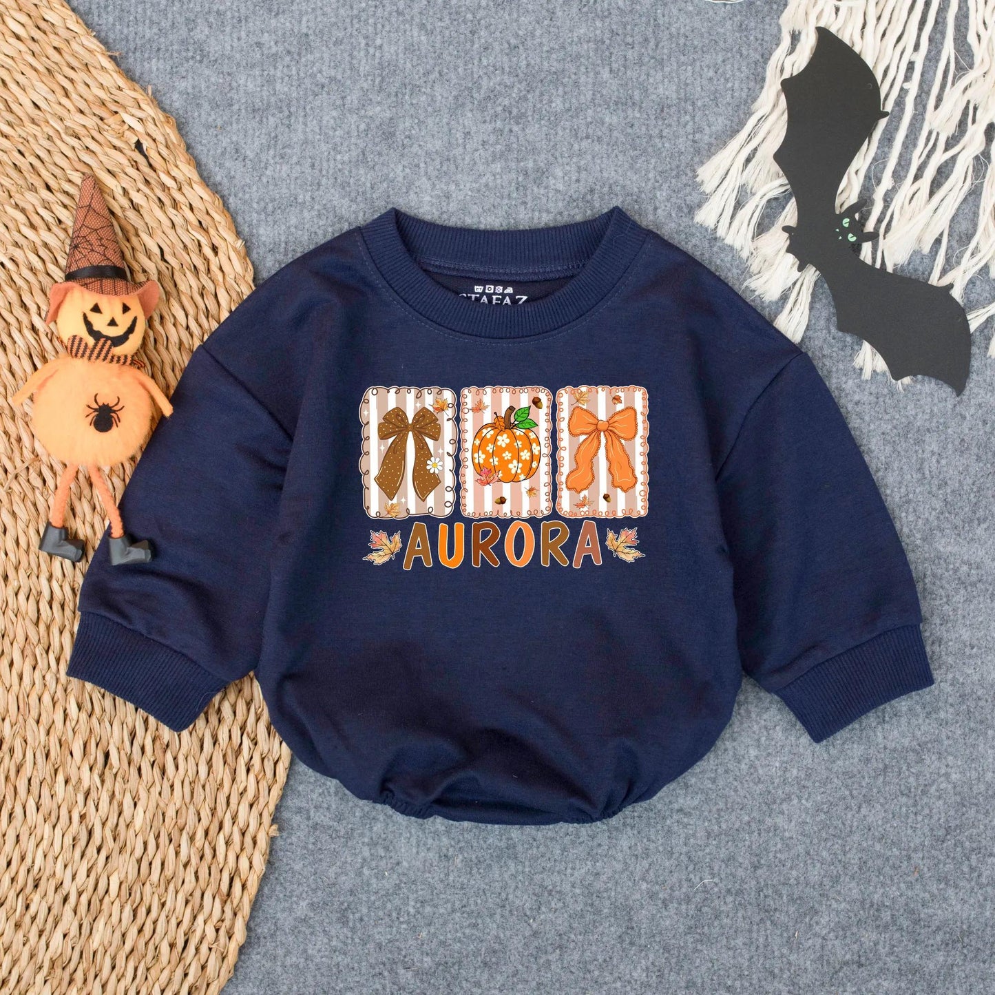 Christian Floral Pumpkin Romper Baby Girl Name Custom Preppy Autumn Fall Bodysuit Faith Baby Gift