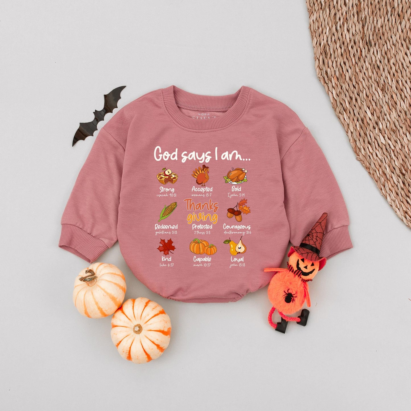 God Says I Am Thanksgiving Baby Romper, Cute Christian Babysuit, Biblical Toddler Outfit, Autumn Newborn Gift, Little Turkey, Blessed and Loyal 138