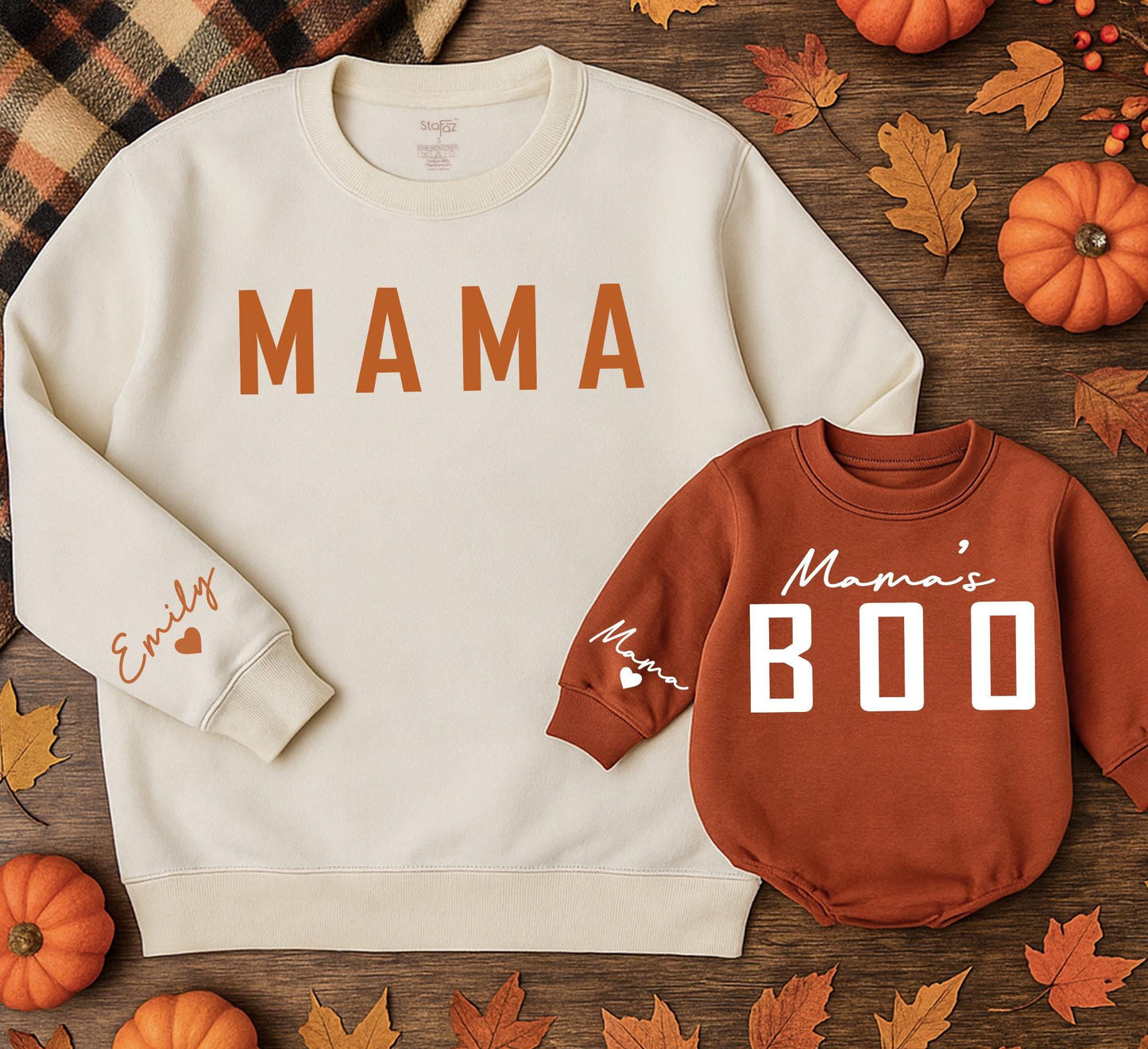 Mama & Me Sweatshirts: Baby Girl Pumpkin Romper, Mommy and Me Outfits, Personalized Emily Sleeve, Matching Family Fall Sets, Baby Shower Gift