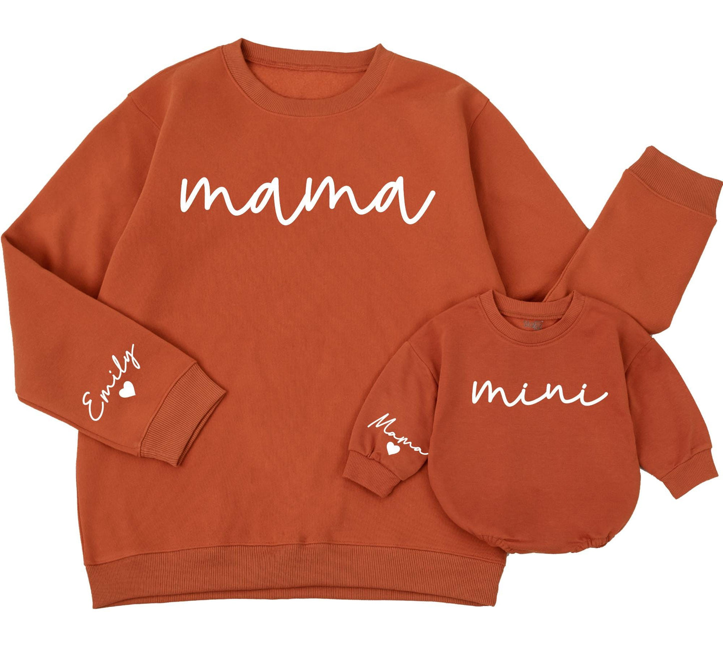 Mama & Mini Halloween Matching Set: Personalized Sweatshirt & Romper with Names on Sleeve. Cute Mommy and Me Outfit, Fall Family Thanksgiving Gift