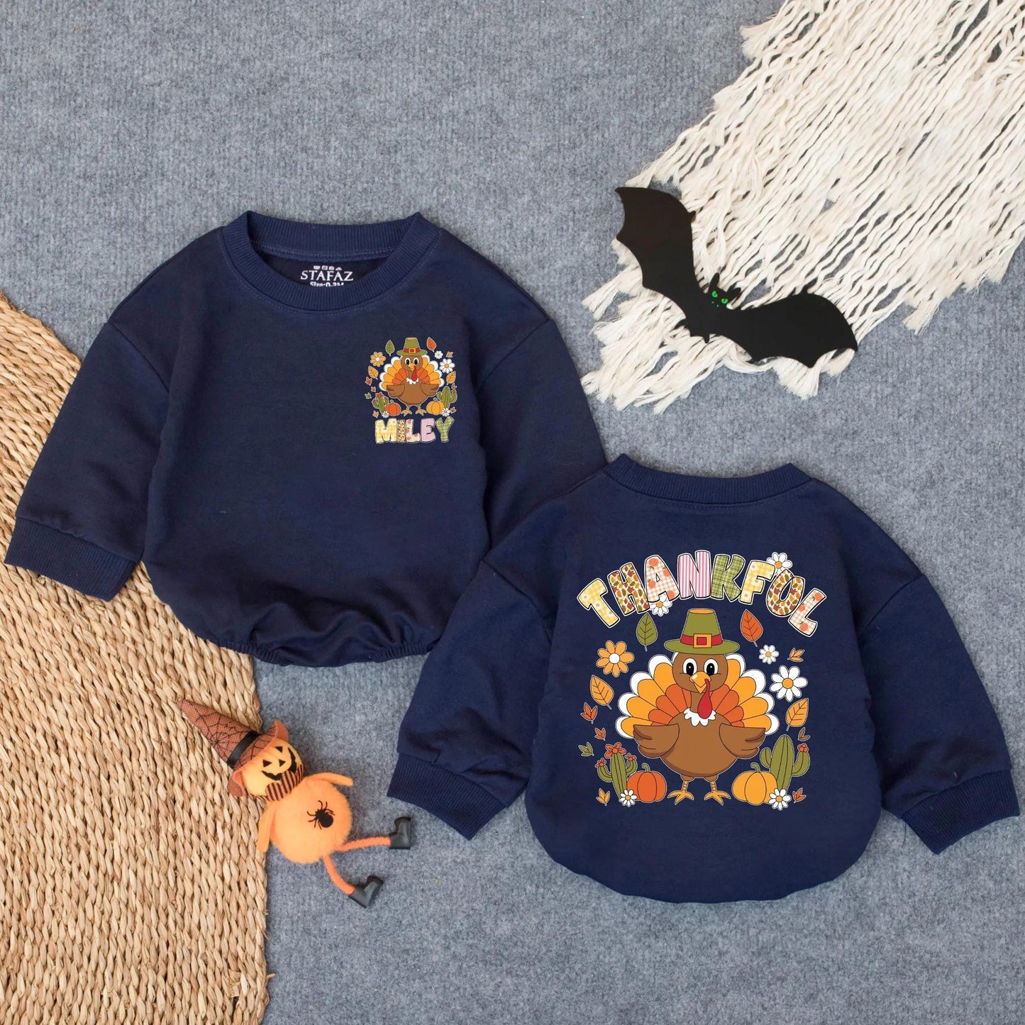 Custom Thankful Turkey Floral Baby Girl Romper Personalized Autumn Outfit Infant Bodysuit Toddler Thanksgiving Celebration Clothes