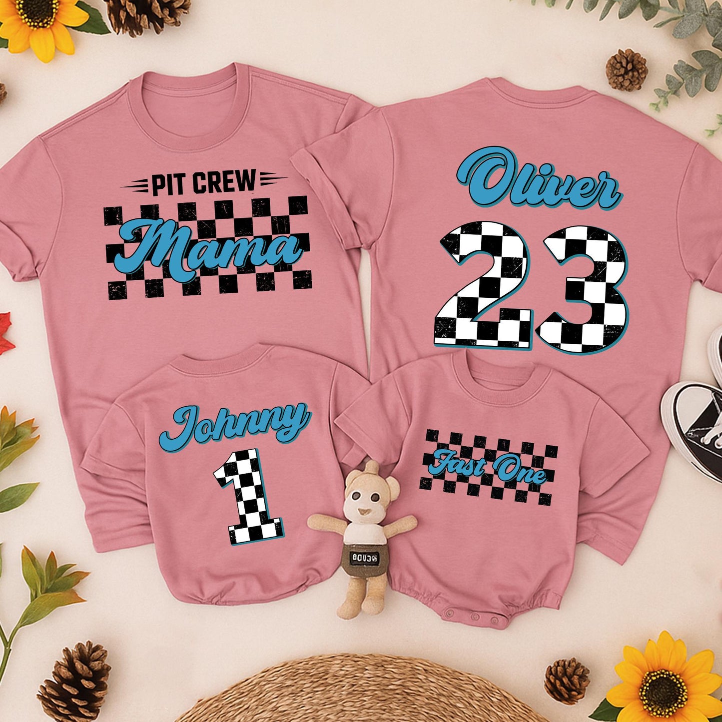Fast One Pit Crew Birthday Boy Shirt, Race Car Theme Tee, First Birthday Family Party Outfit, Checkered Flag Fast 1 Racing Tee for Boys & Girls 139