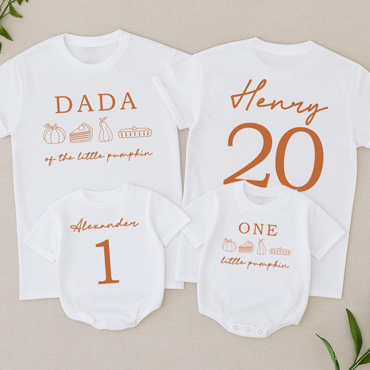 Our Little Pumpkin is One Fall Birthday Family Shirts Mommy and Me Custom Dad Autumn Vibes Orange Rust Rust