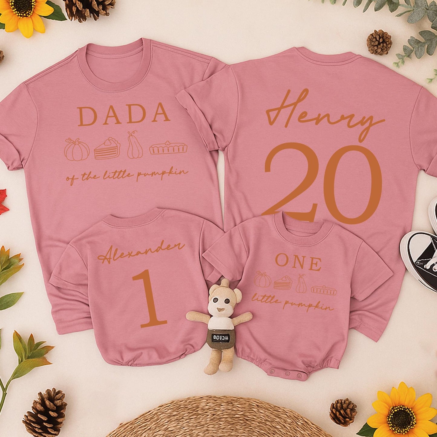 Our Little Pumpkin is One Fall Birthday Family Shirts Mommy and Me Custom Dad Autumn Vibes Orange Rust Rust
