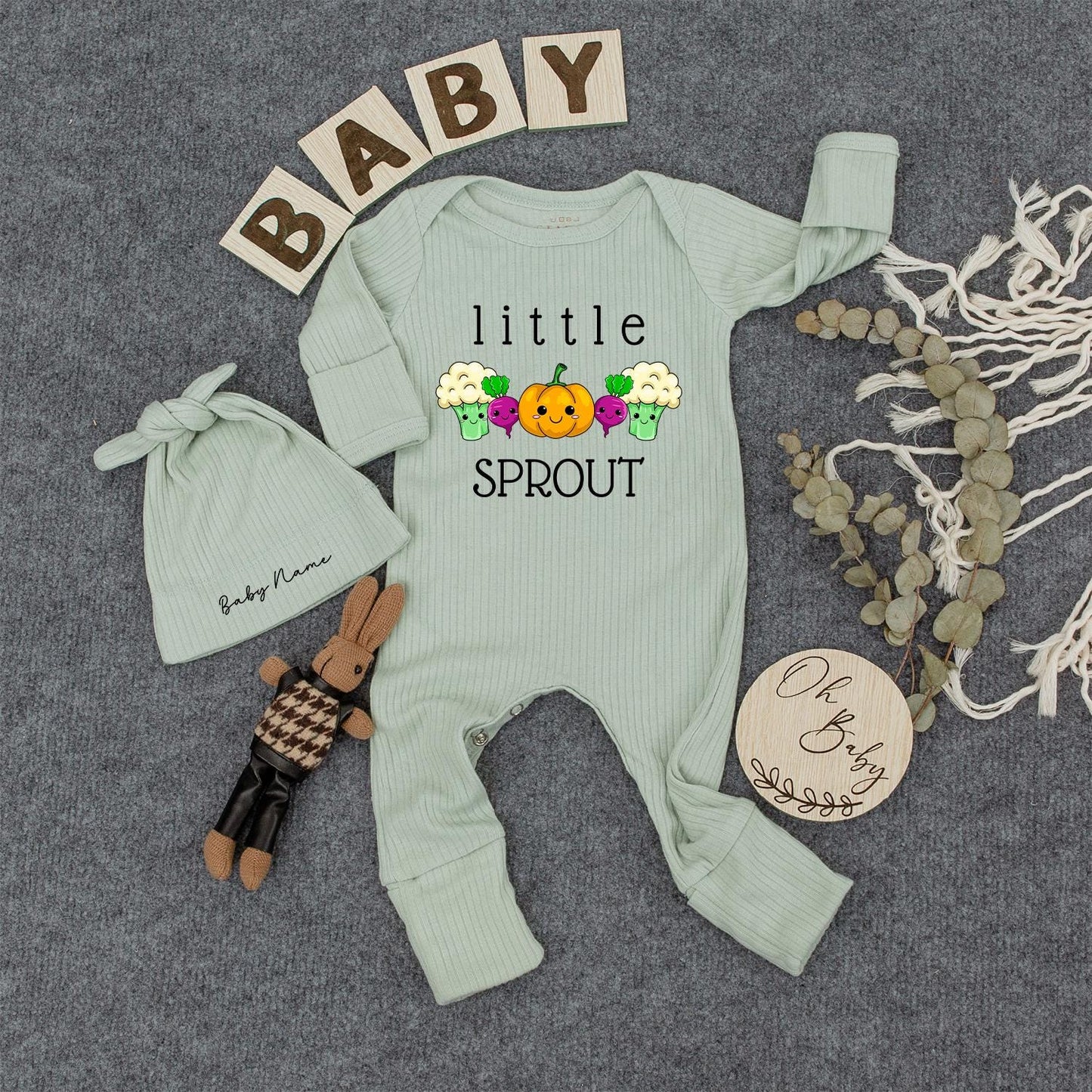 Little Sprout Baby Romper with Cute Vegetable Design Organic Newborn Outfit Funny Bodysuit Gift Ribbed Baby Clothes