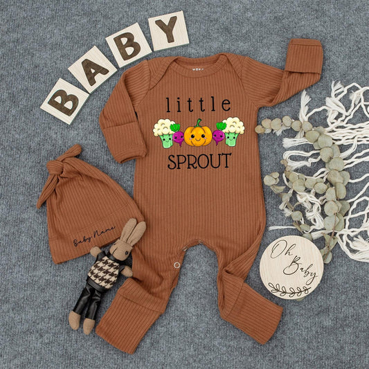Little Sprout Baby Romper with Cute Vegetable Design Organic Newborn Outfit Funny Bodysuit Gift Ribbed Baby Clothes