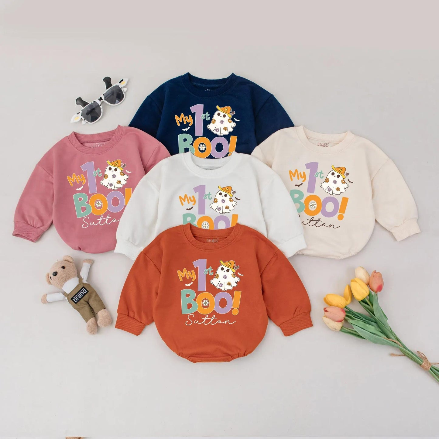 My 1st Boo! Personalized Halloween Romper, Cute Ghost Outfit, Custom Name Bodysuit, Fall Baby Clothes, First Halloween Birthday Gift (137 chars)