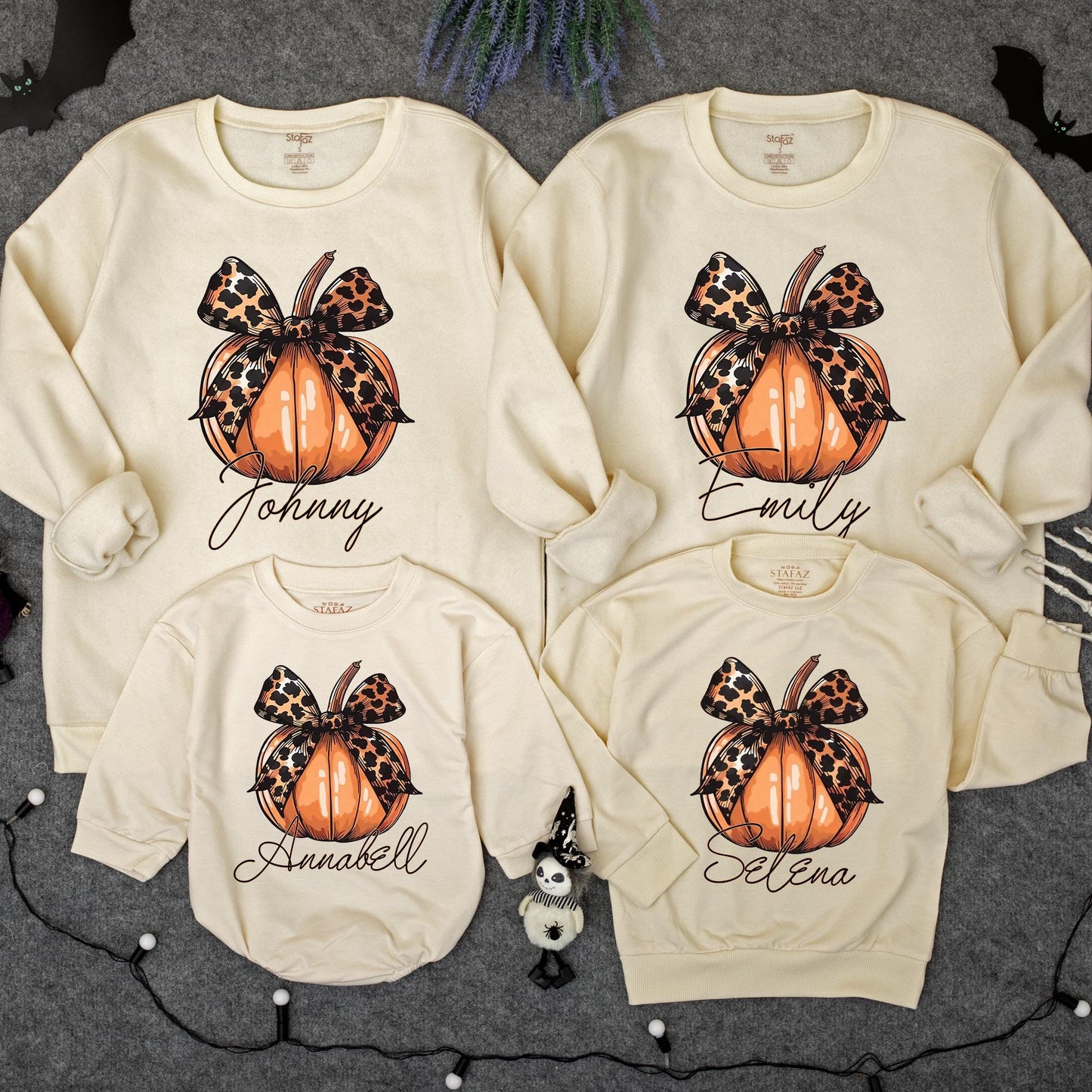 Personalized Leopard Bow Pumpkin Romper, Baby Girl Fall Outfit, Custom Name Thanksgiving Outfit, Cute Toddler Pumpkin Patch Outfit, Autumn Sweatshirt