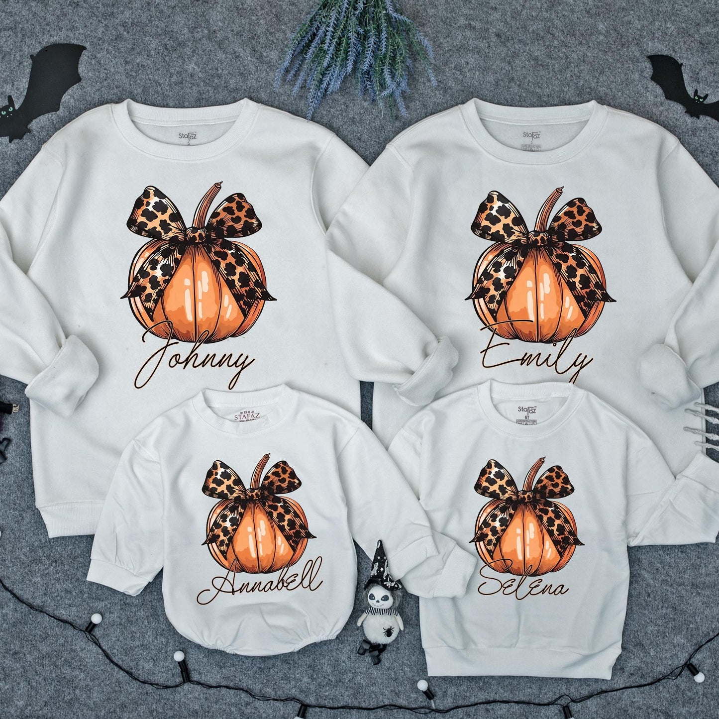 Personalized Leopard Bow Pumpkin Romper, Baby Girl Fall Outfit, Custom Name Thanksgiving Outfit, Cute Toddler Pumpkin Patch Outfit, Autumn Sweatshirt