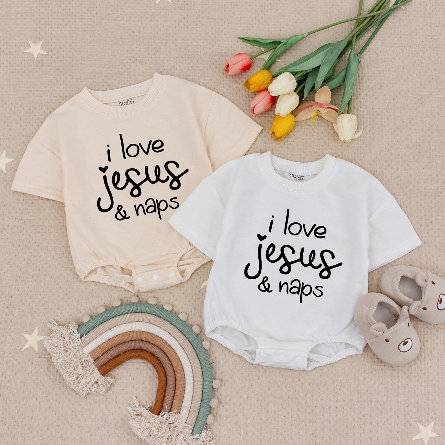 I Love Jesus & Naps Bubble Romper Cute Christian Baby Bodysuit Religious Faith Gift for Newborn Natural Baby Clothes