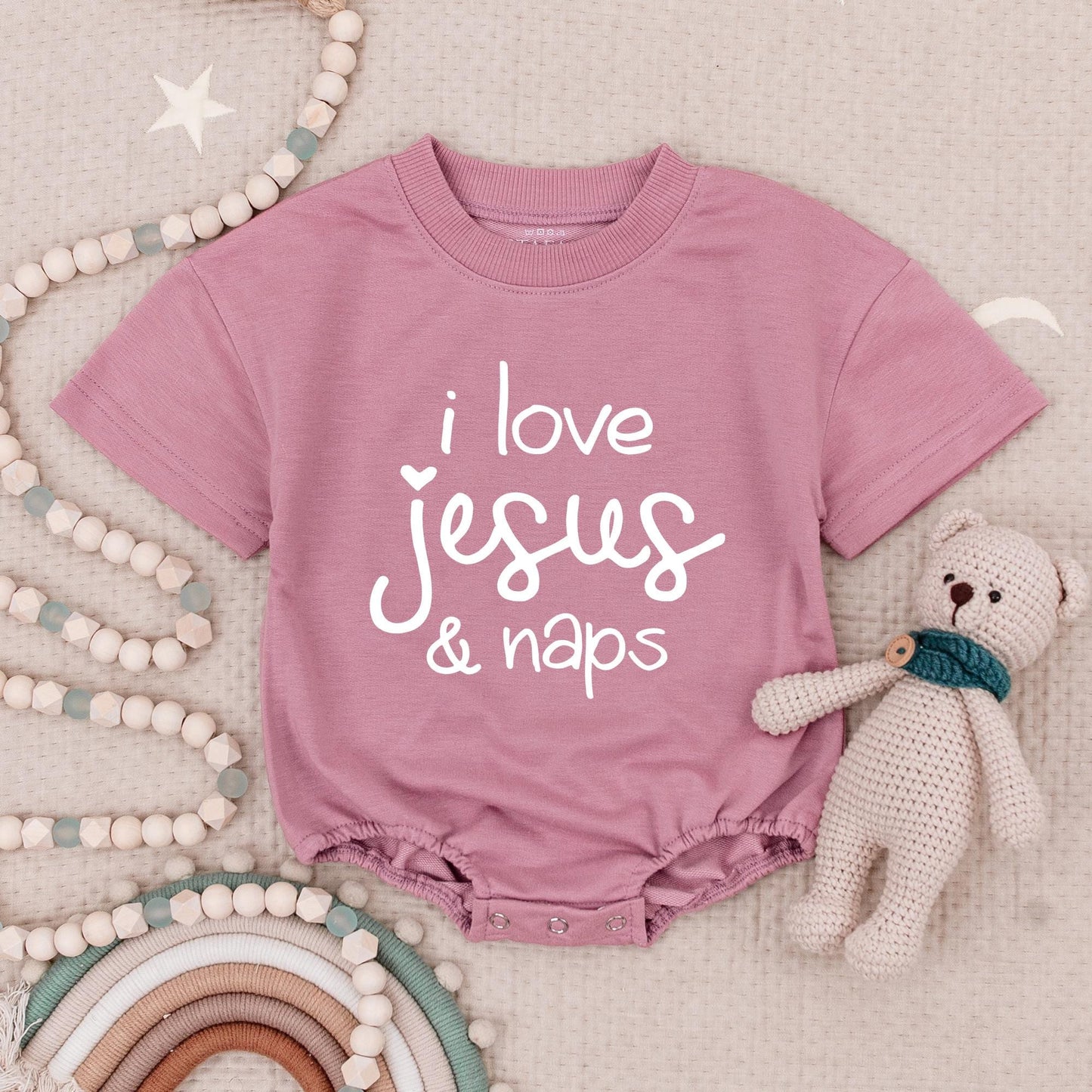 I Love Jesus & Naps Bubble Romper Cute Christian Baby Bodysuit Religious Faith Gift for Newborn Natural Baby Clothes