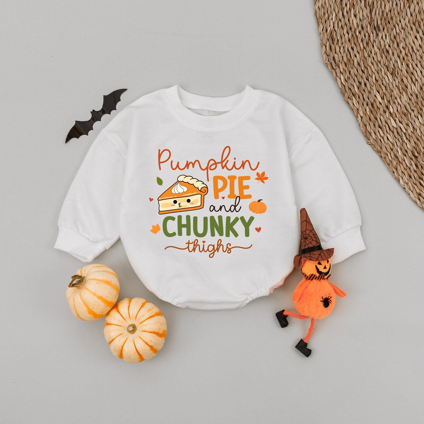 Pumpkin Pie & Chunky Thighs Bubble Romper Cute Fall Baby Clothes Funny Thanksgiving Outfit Autumn Newborn Gift