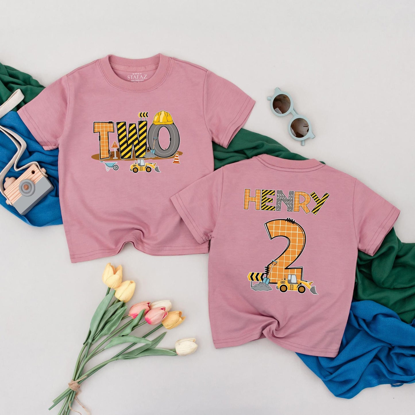 Construction Birthday Boy Shirt Custom Henry Two 2nd Birthday Party Toddler Outfit Fun Vehicle Design Cotton Comfortable Gift Idea