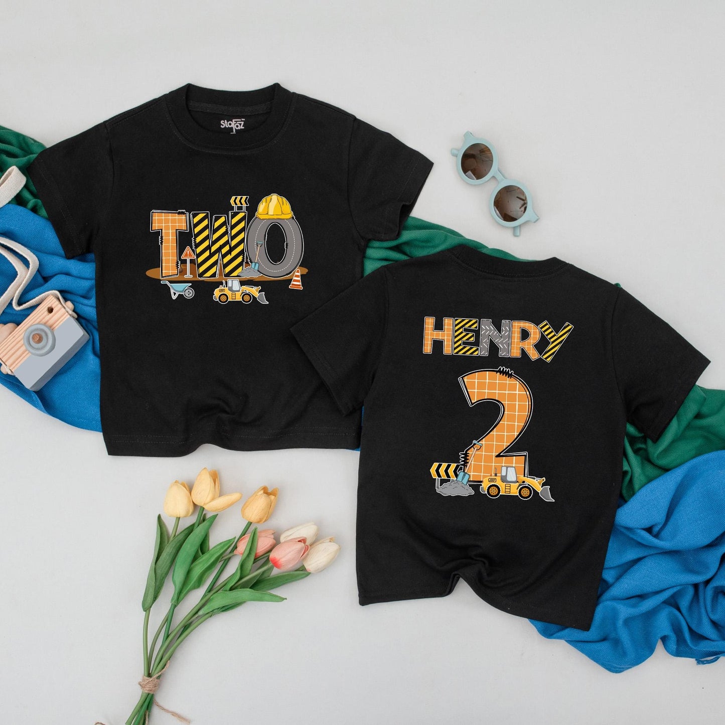 Construction Birthday Boy Shirt Custom Henry Two 2nd Birthday Party Toddler Outfit Fun Vehicle Design Cotton Comfortable Gift Idea