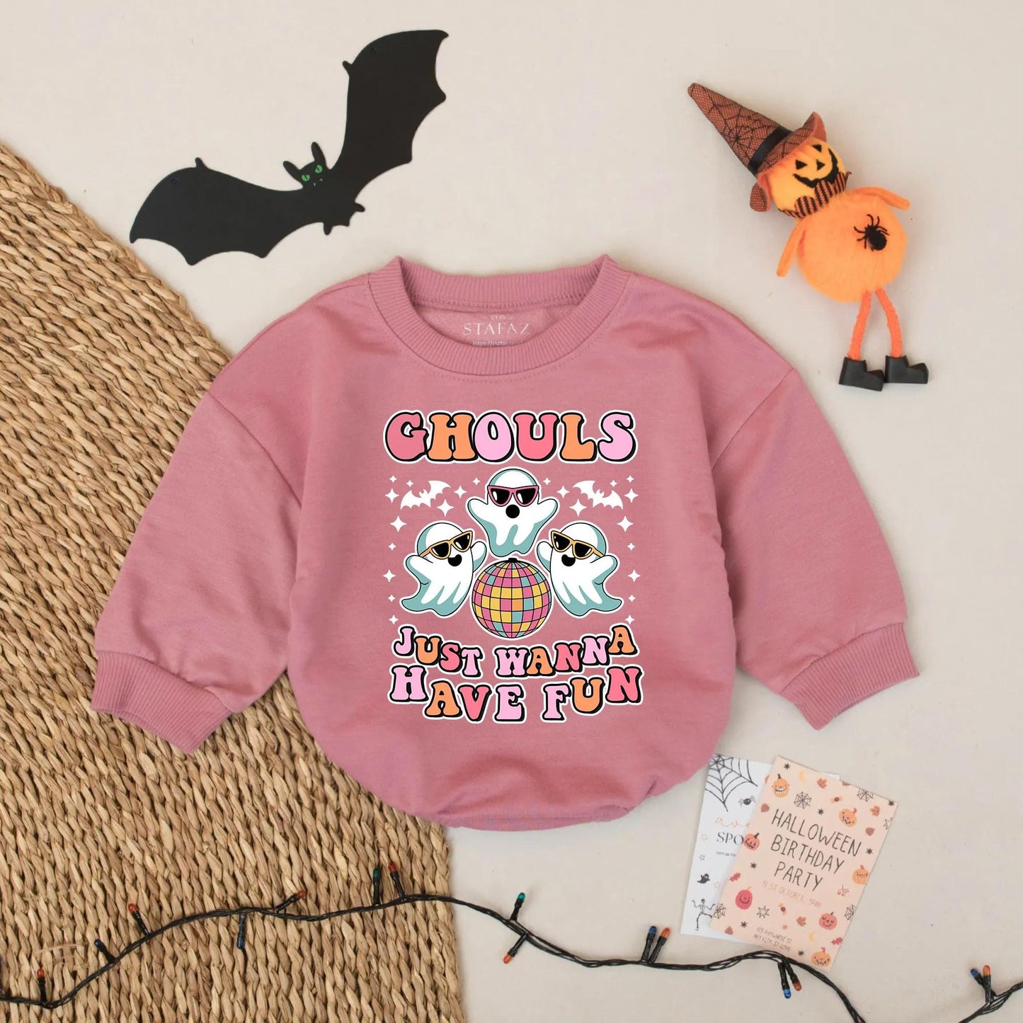 Retro Disco Ghouls Baby Romper Spooky Cute Halloween Ghost Outfit for Baby Girl or Boy Fall Fun