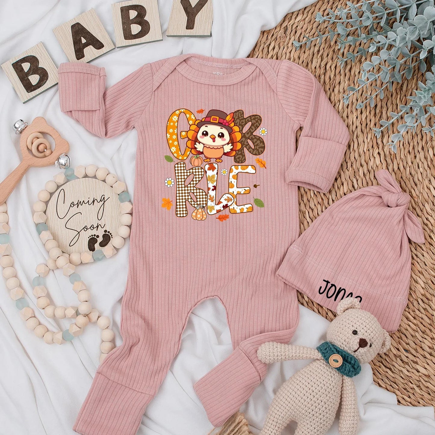 Personalized Gobble Baby Bodysuit Thanksgiving Turkey Outfit Fall Pumpkin Newborn Clothes Autumn Romper First Thanksgiving Gift for Baby