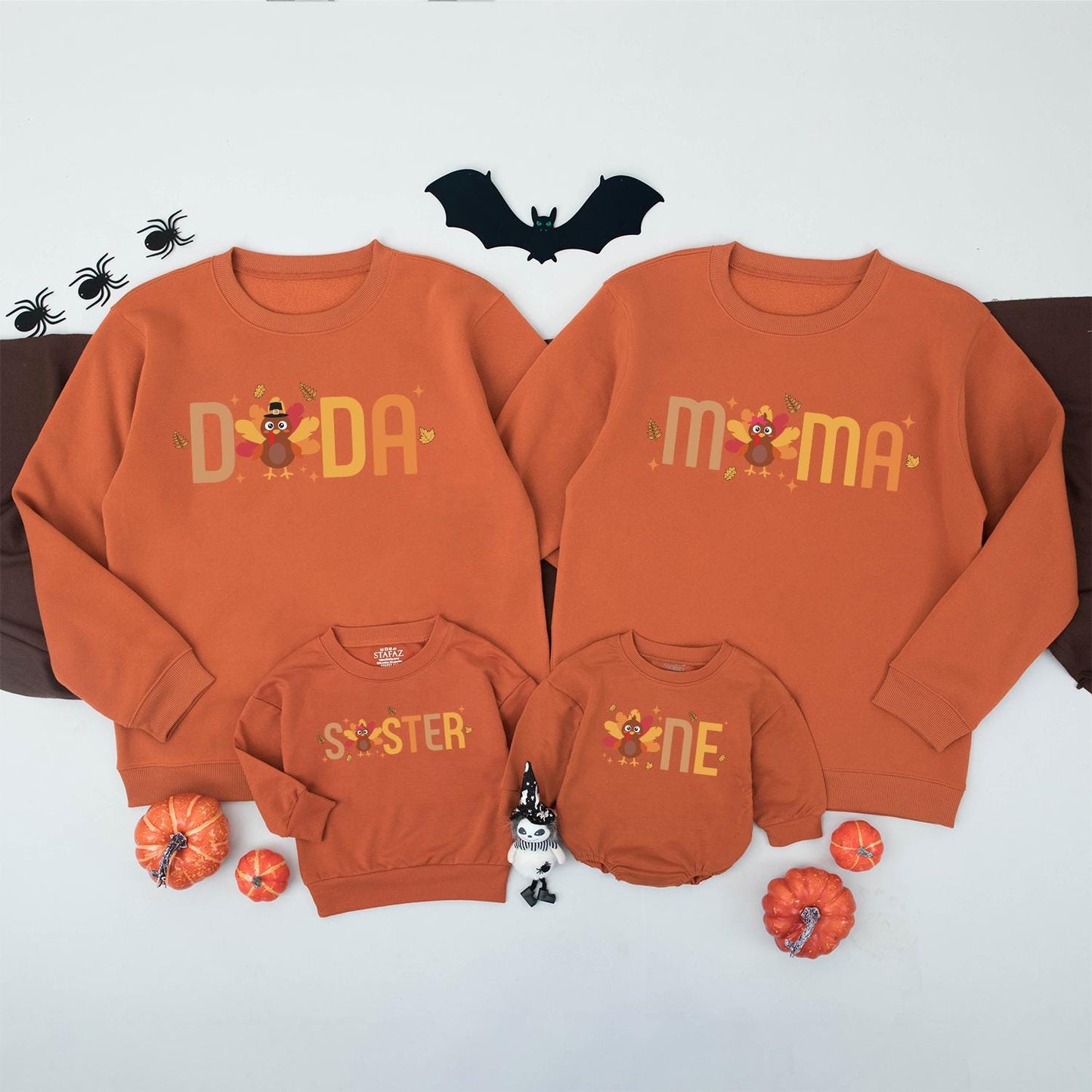 Dada Mama Sister One Turkey Family Thanksgiving Sweatshirts Cute Baby's First Birthday Outfit Festive Fall Colors