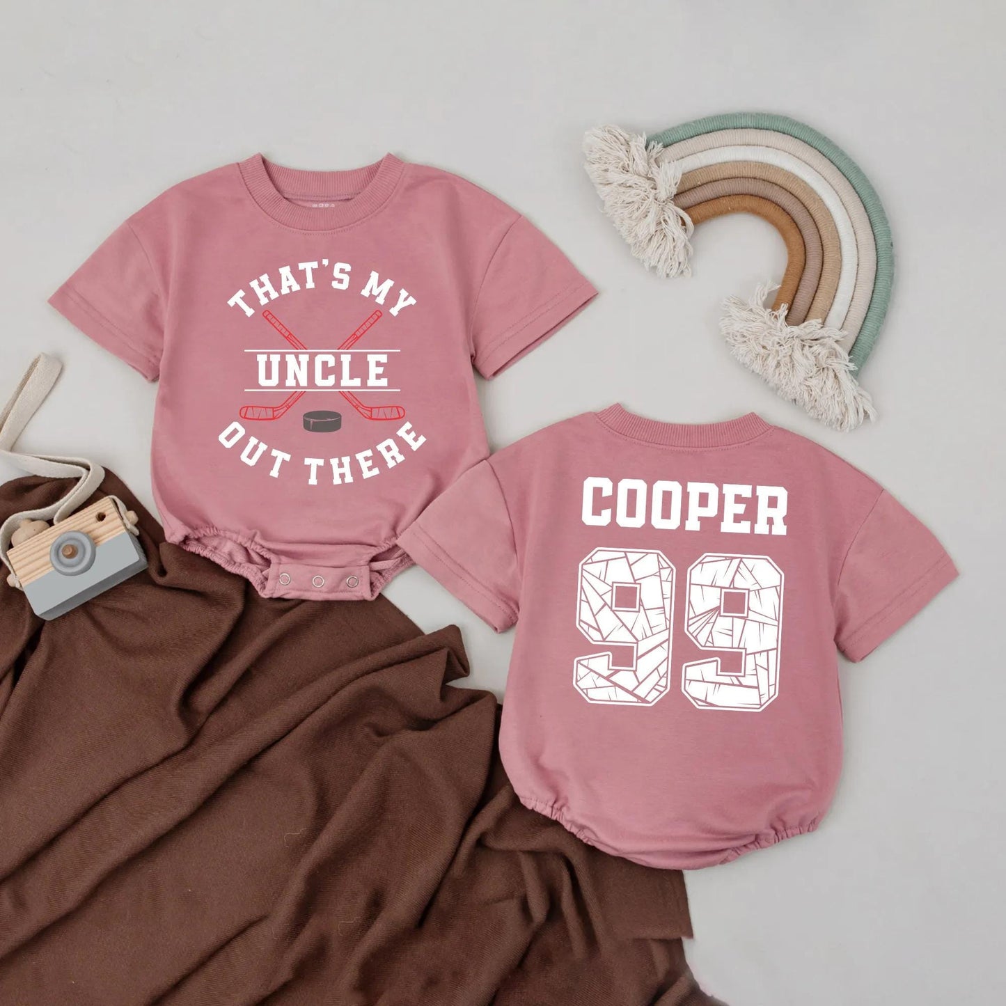 My Uncle's a Hockey Star Romper, Custom #99 Baby Outfit, That's My Uncle Out There Personalized Baby Boy Clothes, Game Day Hockey Gift, Shattered Style