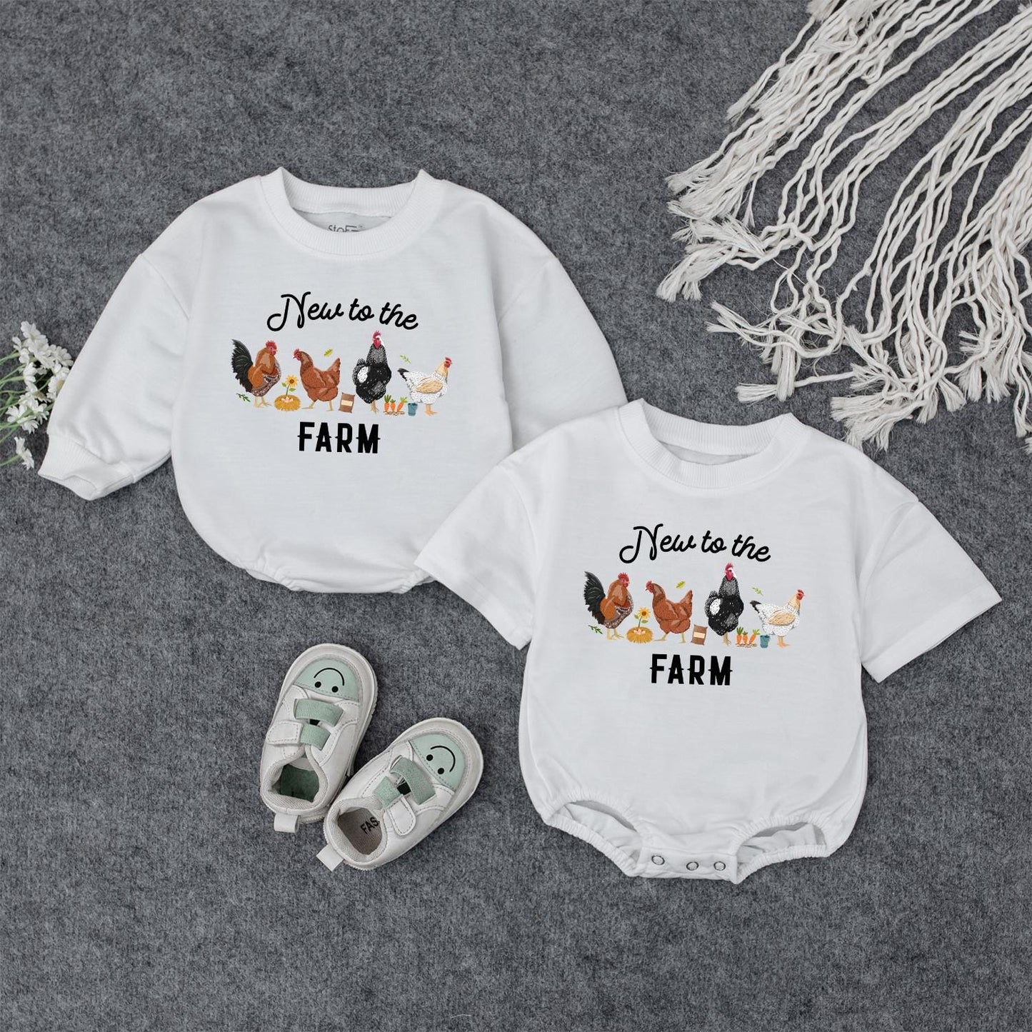 New to the Farm Baby Romper Cute Chicken Design Unisex Outfit Farm Animals Newborn Gift Shower Outfit Soft Cotton Blend Baby Boy or Girl Clothes 136