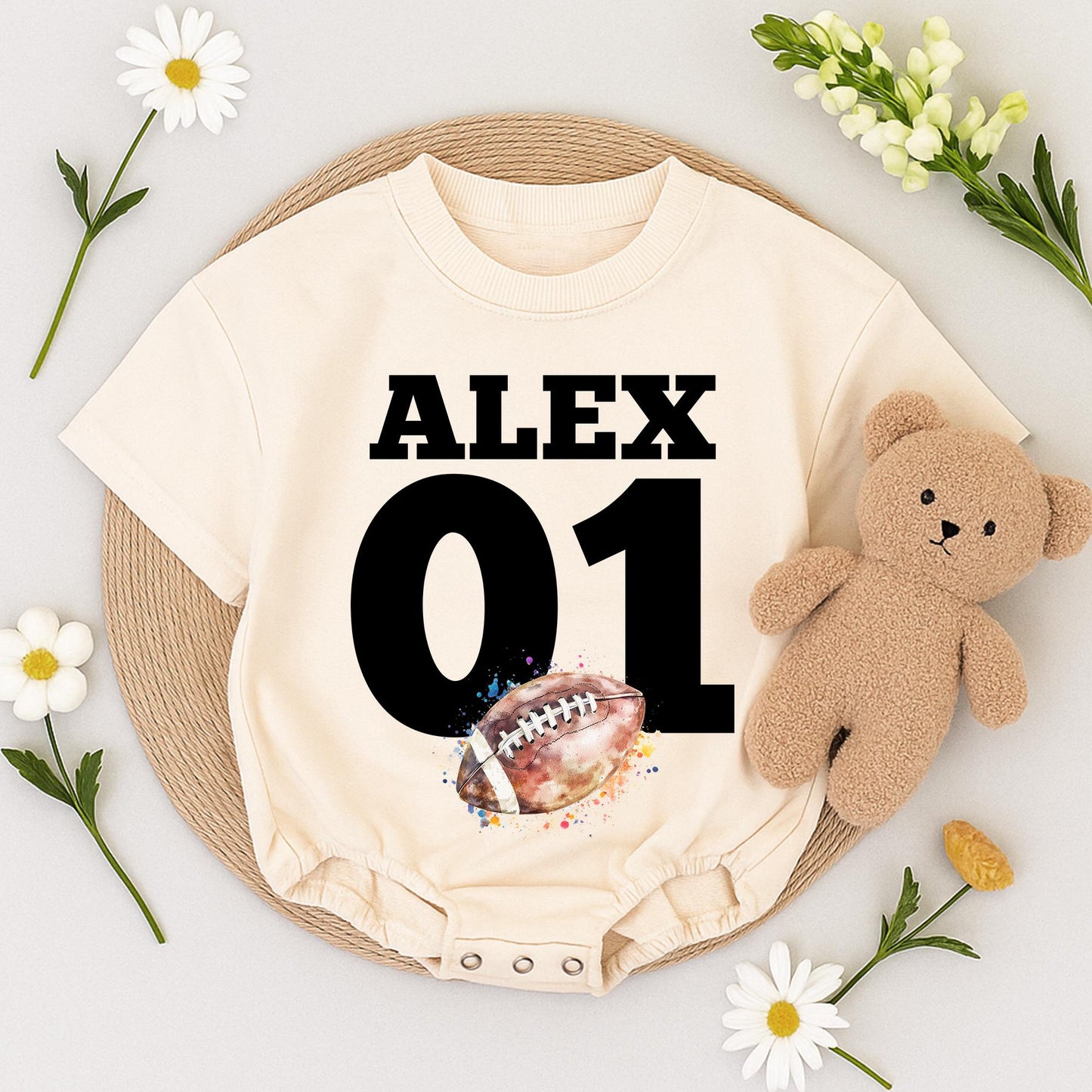 ALEX 01 Sport Romper Baby Bodysuit, Football Soccer Baseball Outfit, Custom Name Gameday Clothes, Personalized Baby Boy Girl Clothes 137