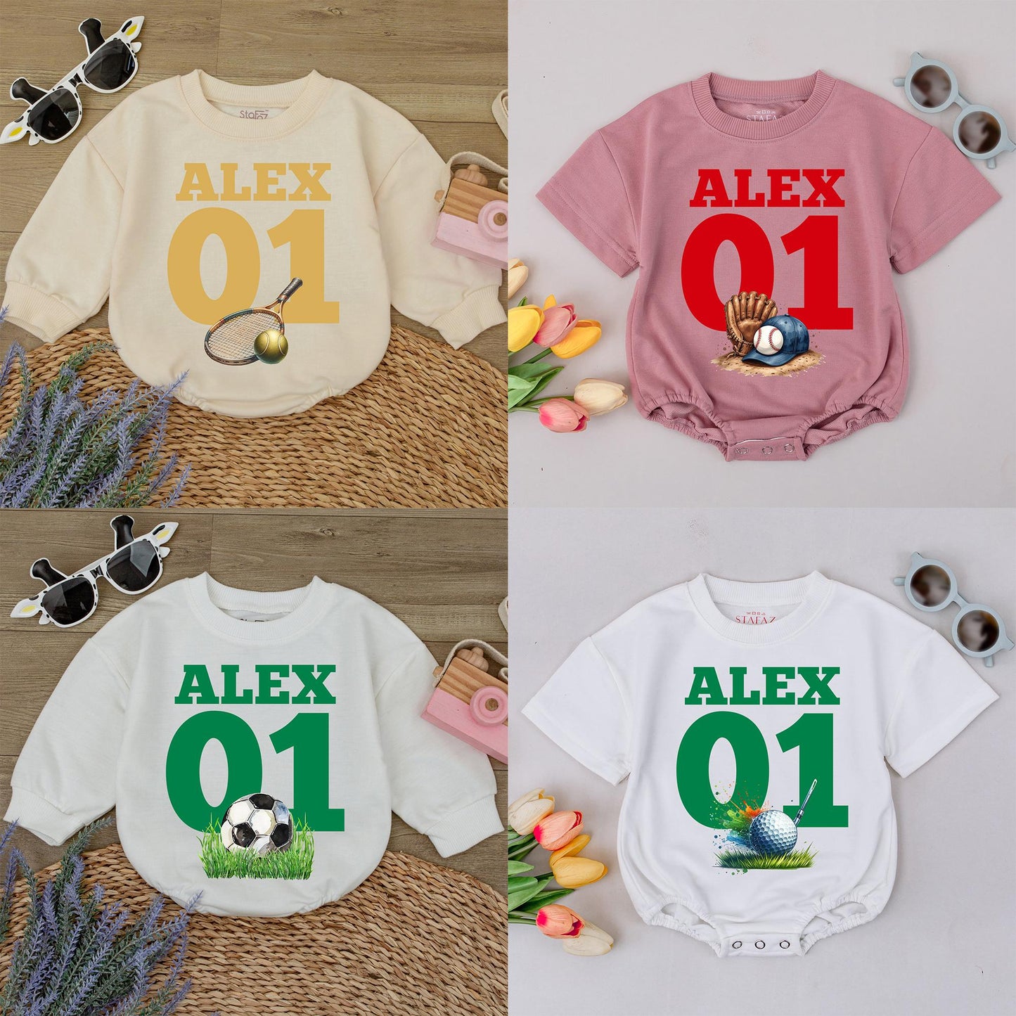 ALEX 01 Sport Romper Baby Bodysuit, Football Soccer Baseball Outfit, Custom Name Gameday Clothes, Personalized Baby Boy Girl Clothes 137